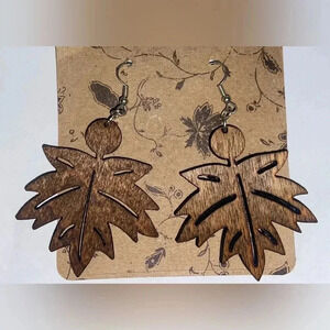 Handcrafted Wooden Leaf Earrings